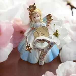 Vtg. Josef Originals Birthday Angel Figurine Year 9 Japan Black Eyes Sticker Tag